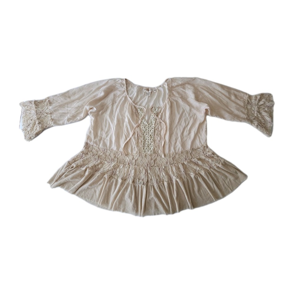 Urban Mangoz Peachy Nude Lace Trim Babydoll Tent Blouse Bohemian XL